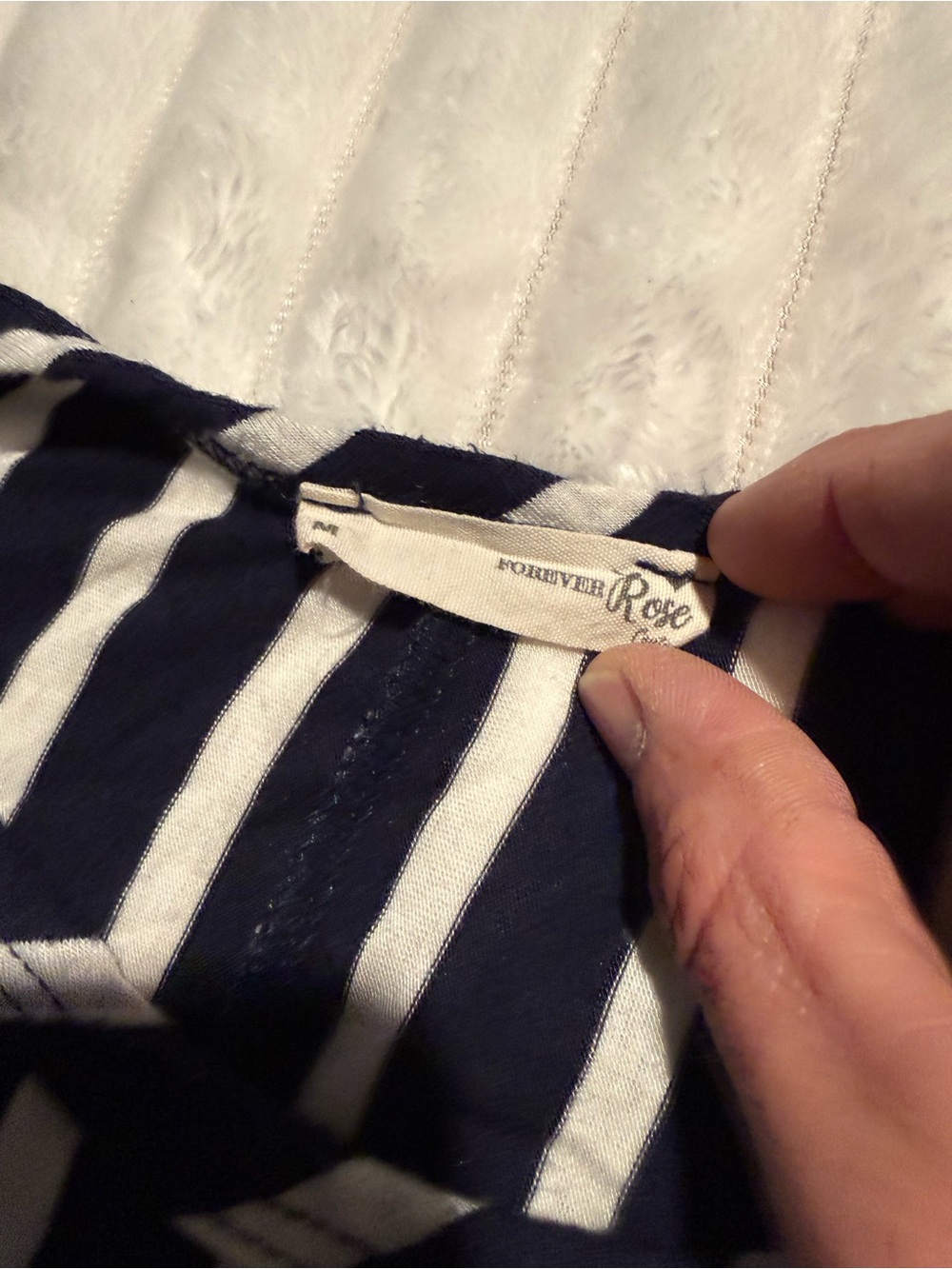 Forever Rose Navy and White Vertical Stripe Dress
